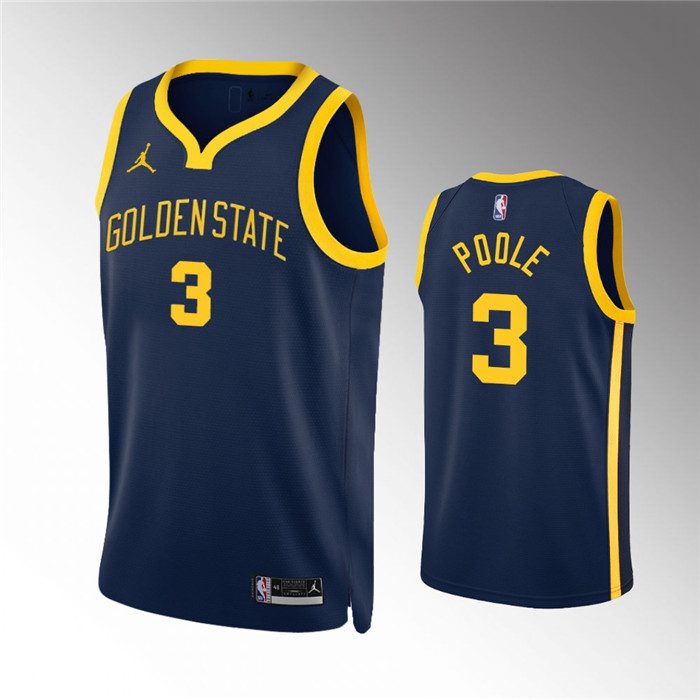 Men's Golden State Warriors #3 Jordan Poole Navy Statement Edition Stitched Jersey